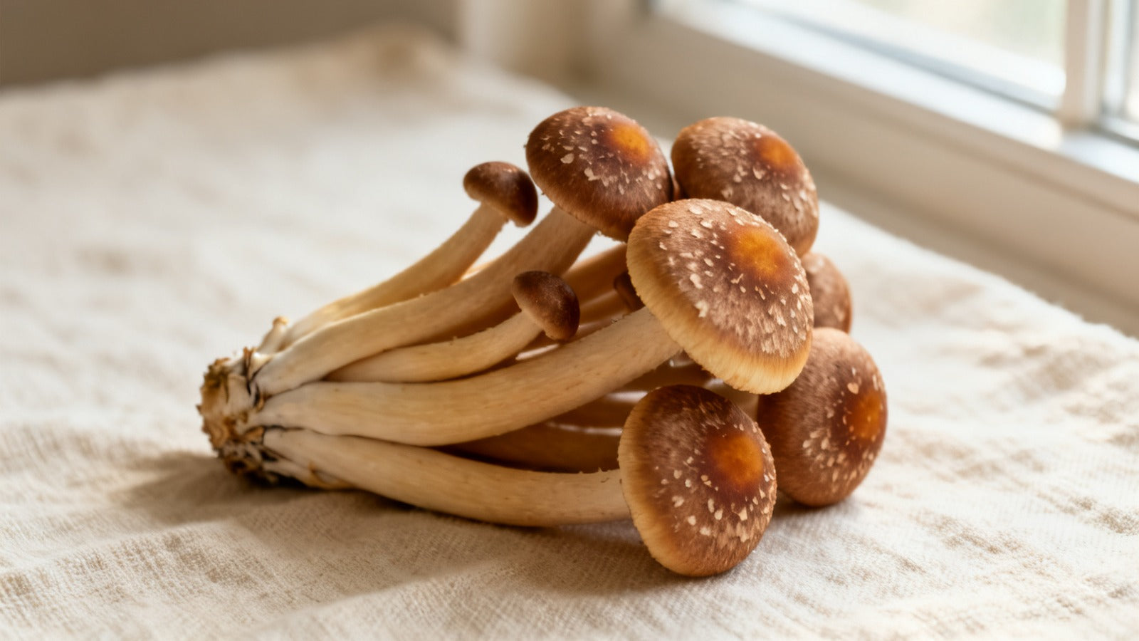 Cluster of fresh chestnut mushrooms (Pholiota adiposa) with golden brown scaly c